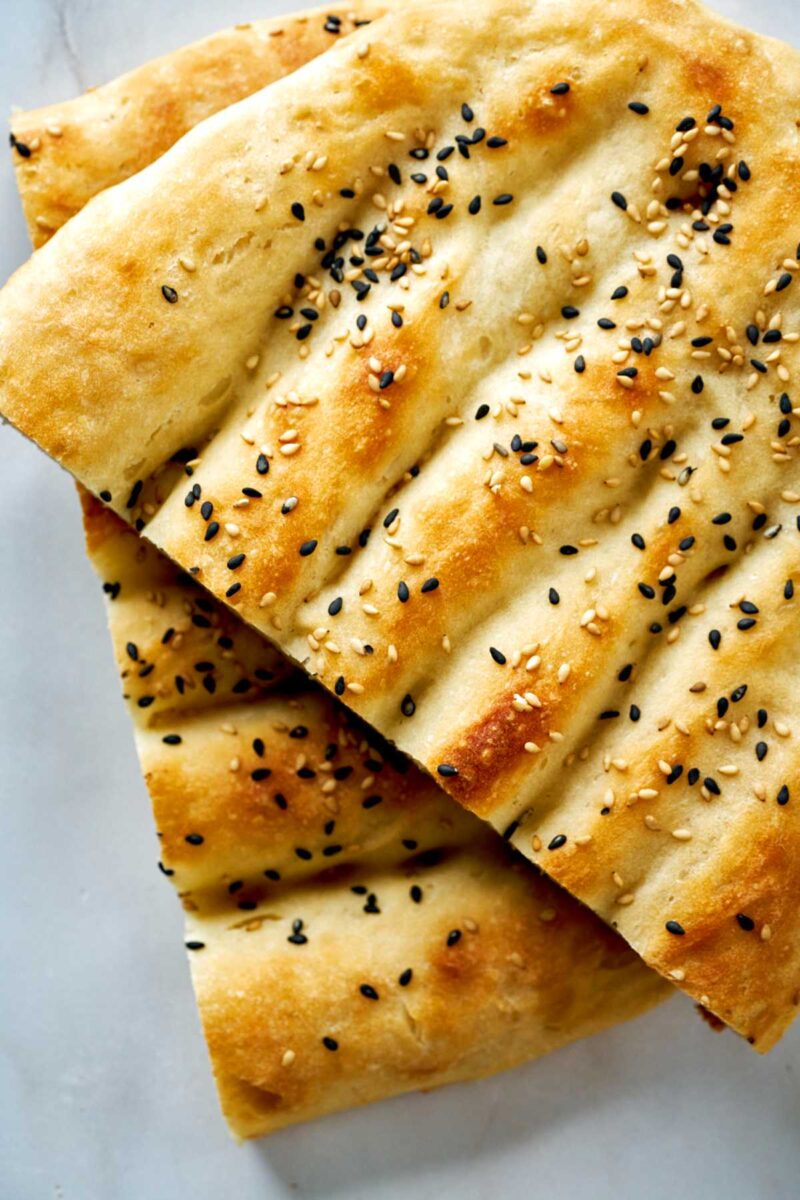 Stack of flatbread with grooves.