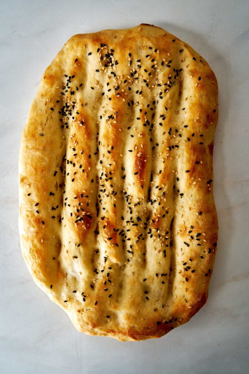 Top view of flatbread with grooves.