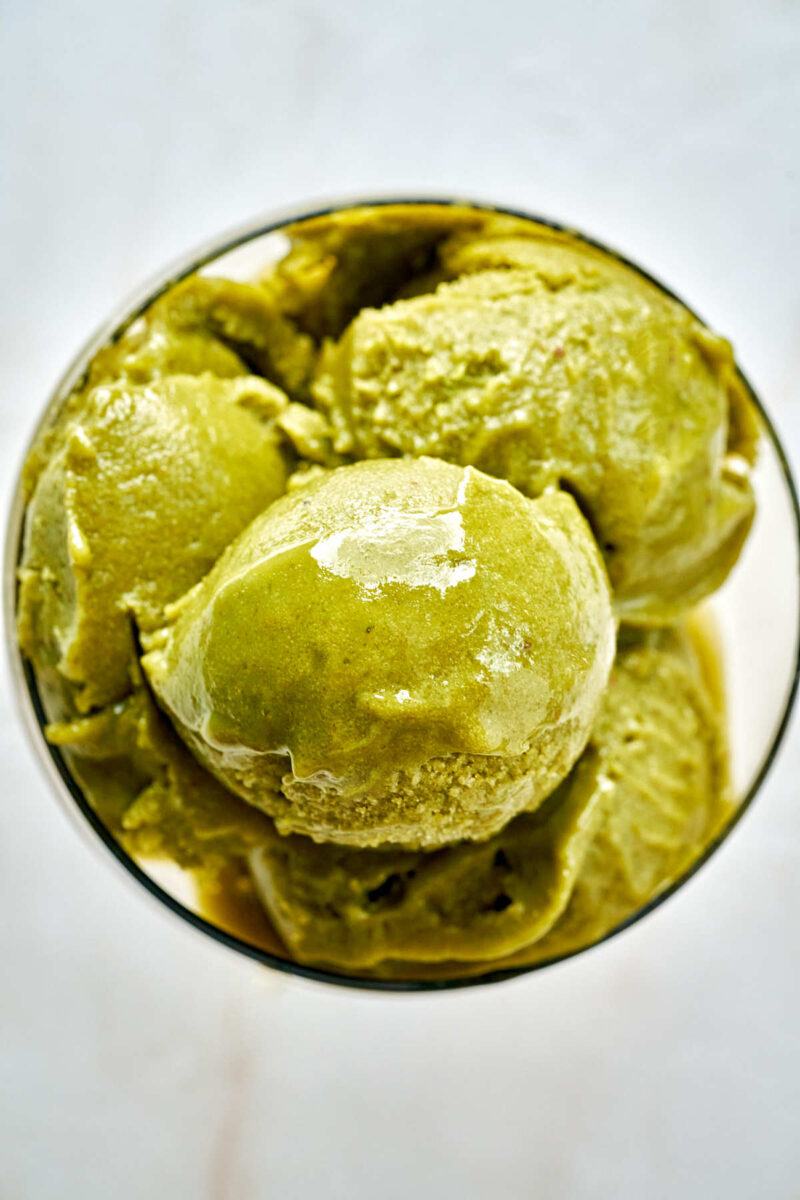 Four scoops of green nice cream.