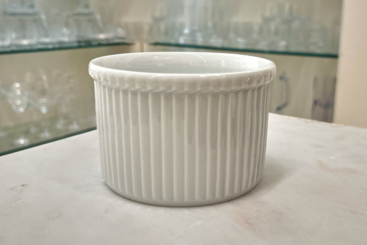 White ramekin on white marble.