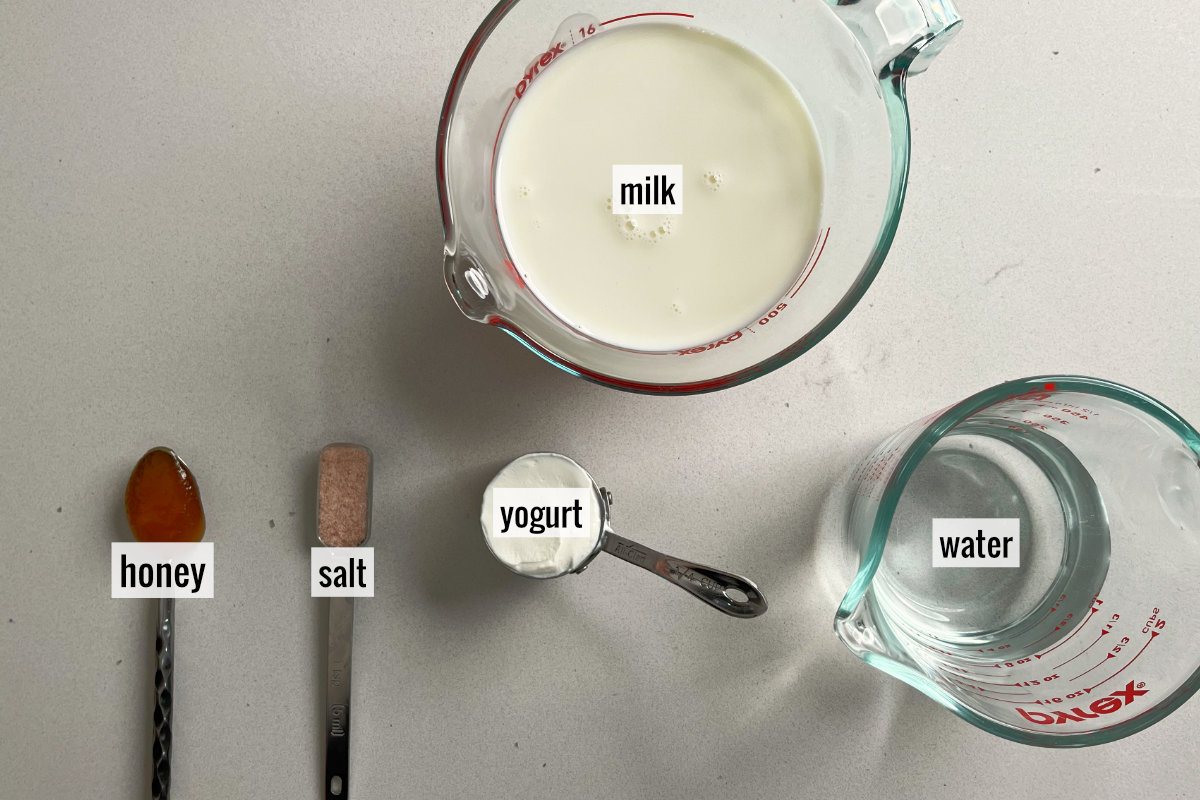 Milk and other ingredients to make a lactose ferment.
