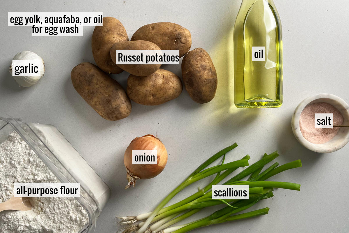 Potatoes and other ingredients to make knishes.