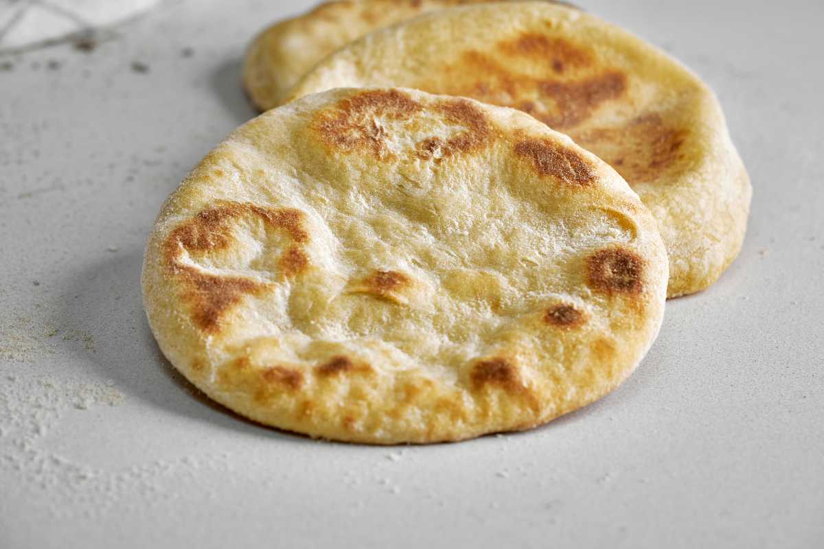 Pita bread on a countertop.