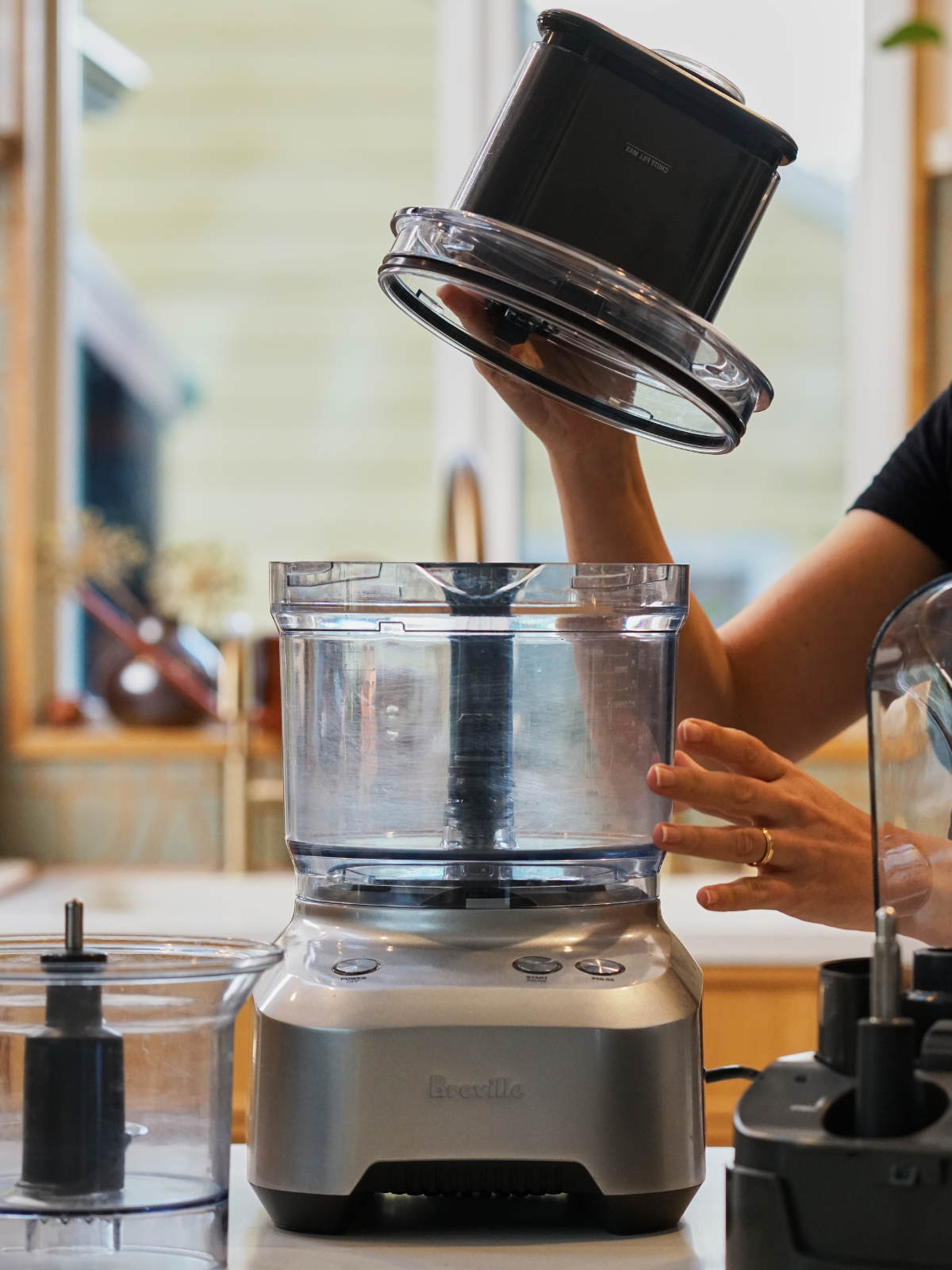 Food processor with the lid off.